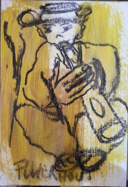 Frans Claerhout - Mixed Media - Acrylic and Charcoal - Flautist