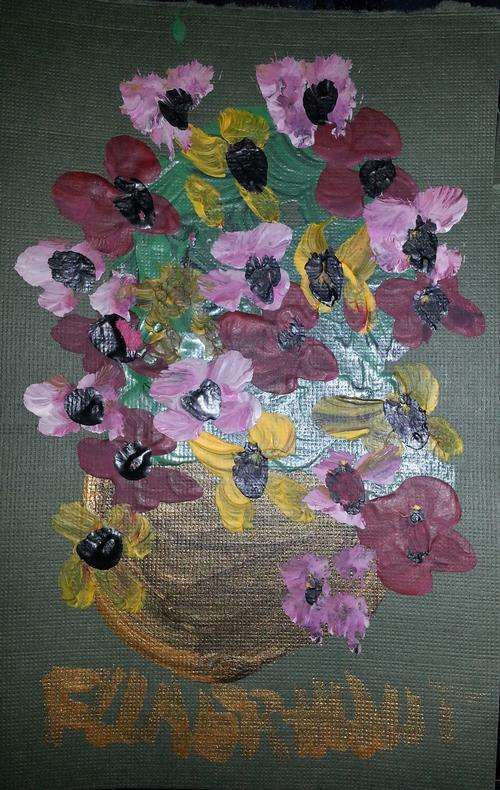 Frans Claerhout - Acrylic on Paper - Bowl of Flowers