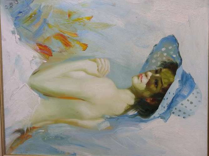 Semi-nude by Pino - Summer days - Oil on canvas