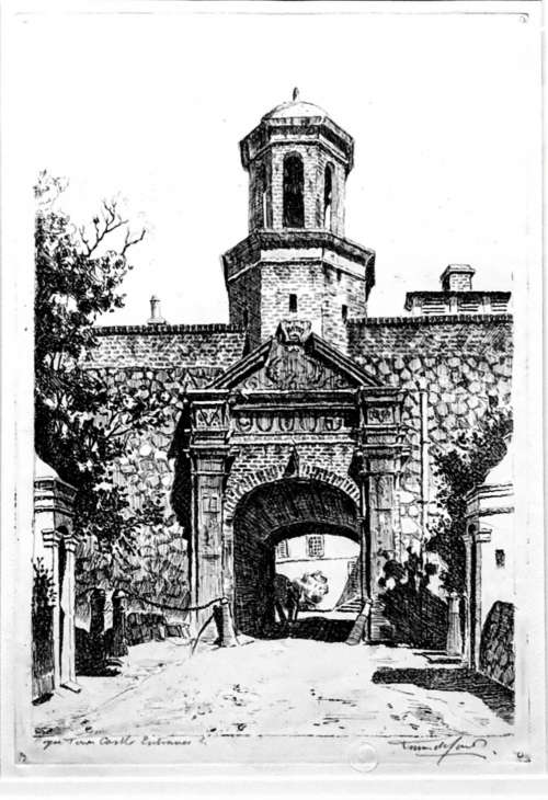 Tinus de Jongh etching - Cape Town Castle entrance