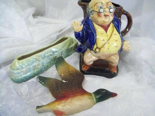 Vintage BURLEIGH WARE character Jug, Posy vase & Flying duck = ONE BID!!!