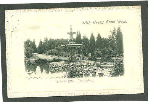 Used postcard of the fountains in Joubert Park. Nice clear cancel. 1904