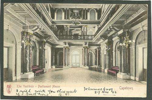 Early undivided back card of the Parliament Interior, Cape Town