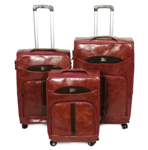 Set of 3 Suitcases Leather Travel Trolley Luggage