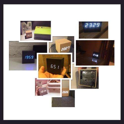 Mini Cube Wooden Clock Voice Control Electronic Desk Clock with LED Digital Tab