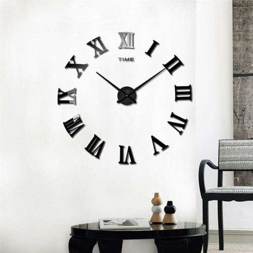 Luxury 3D DIY Wall Clock Arabic numerals Mirror Sticker Home Living Room Art Décor