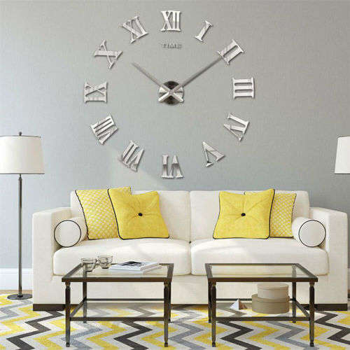 Luxury 3D DIY Wall Clock Arabic numerals Mirror Sticker Home Living Room Art Décor