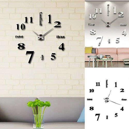 Luxury 3D DIY Wall Clock Arabic numerals Mirror Sticker Home Living Room Art Décor