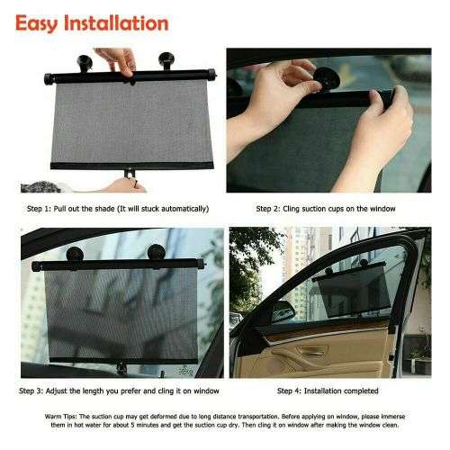 2-Pack Retractable Car Auto Side Window Baby Sun Shade Shield Cover RollVisor