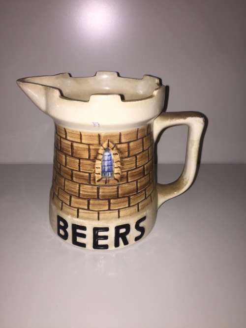 Vintage Ceramic Castle Beer Jug - Original Stamps At Base