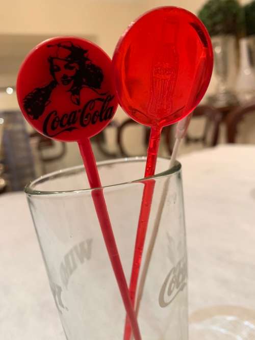 Wimpy Branded Coke Glass - With 3 Coca-Cola Swizzle Sticks