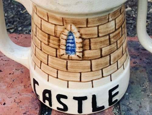 Pair Of Collectible Castle Ceramic Jugs - Left Is SA Drostdy Ware / Right Is English ML