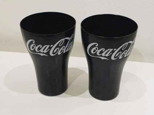 Pair Of Promotional McDonalds Black Aluminium Coke Cups - Coca-Cola