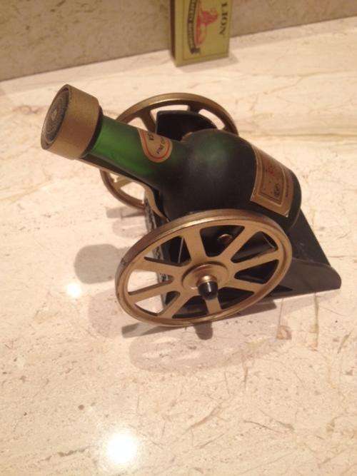 Collectable Miniature Glass Bottle - Courvoisier Cognac - Plastic Cannon Stand (2)