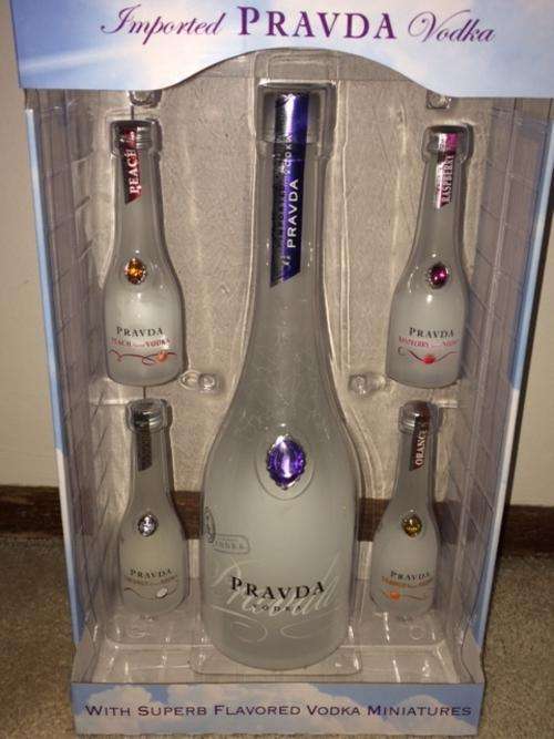 Collectable Set Pravda Vodka - 750ml with 4 Miniature Assorted 50ml Flavours