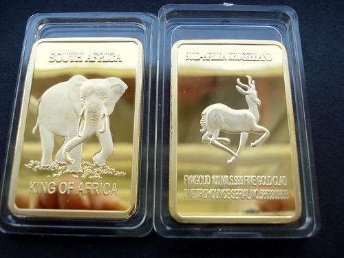 ELEPHANT .999 24K Gold Layered Bullion Bar 1 OZ South Africa Krugerrand