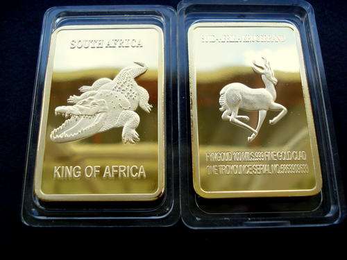 CROCODILE .999 24K Pure Gold Layered Bullion Bar 1 OZ South Africa Krugerrand