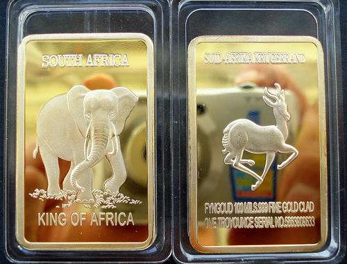 ELEPHANT .999 24K Gold Layered Bullion Bar 1 OZ South Africa Krugerrand
