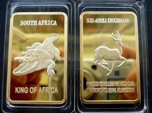 CROCODILE .999 24K Gold Layered Bullion Bar 1 OZ South Africa Krugerrand