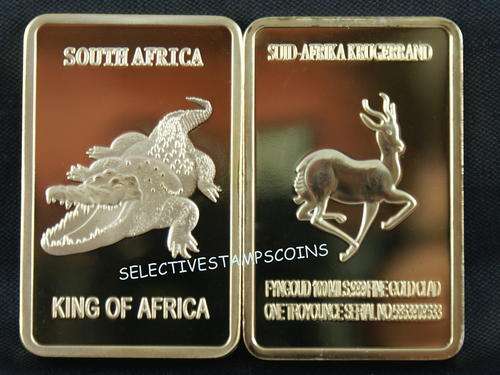 CROCODILE Gold CLAD Bullion Bar 1 OZ South Africa Krugerrand