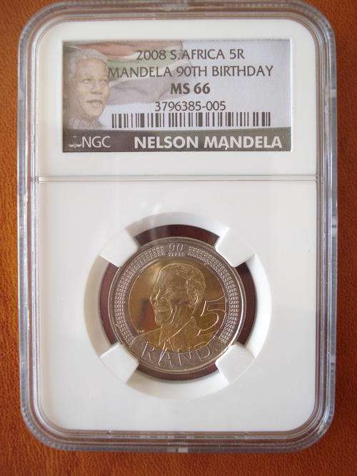 NELSON MANDELA 2008 R5.00 COIN MS66 NEW LABEL NGC GRADED !!!!