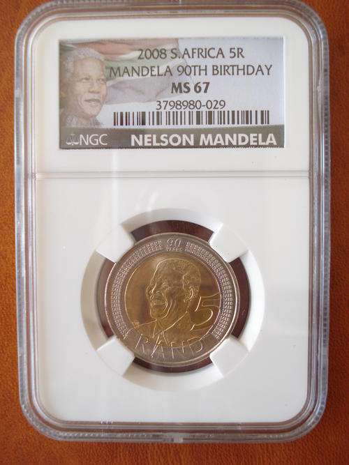 NELSON MANDELA 2008 R5.00 COIN MS67 NEW LABEL NGC GRADED !!!!
