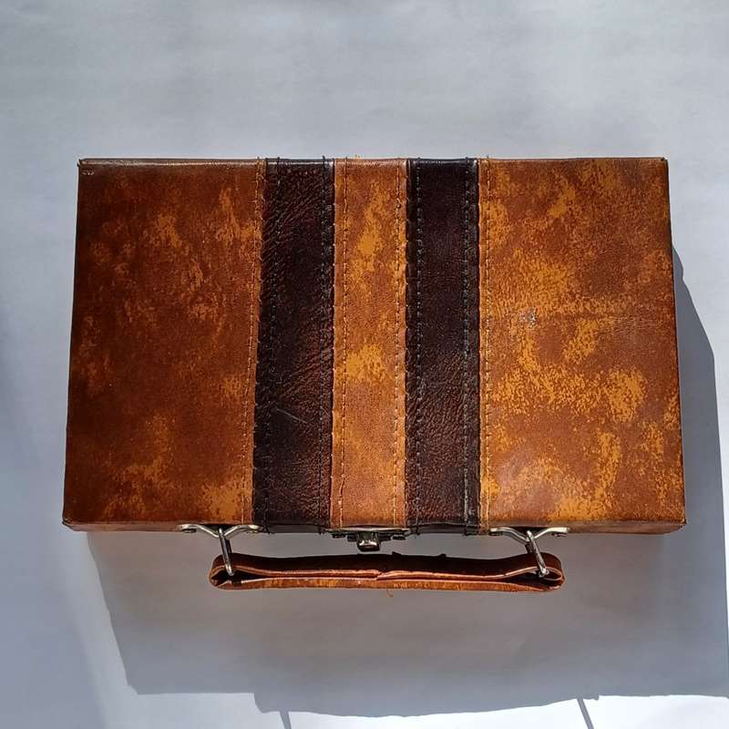 Vintage Dominoes Double Six Leatherette Case - Complete 28 piece set /