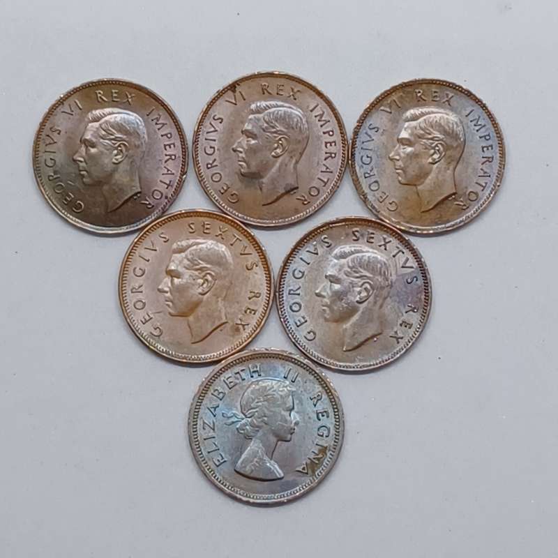South Africa Union 1/4 PENNY Bundle (one bid for all coins /6 coins) 1943/ 1946/ 1947/ 1950/ 1951/54