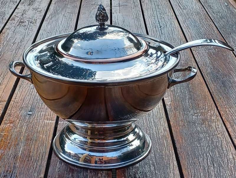 Seranco Silver Plated on copper Soup Tureen with glass inner bowl and ladle