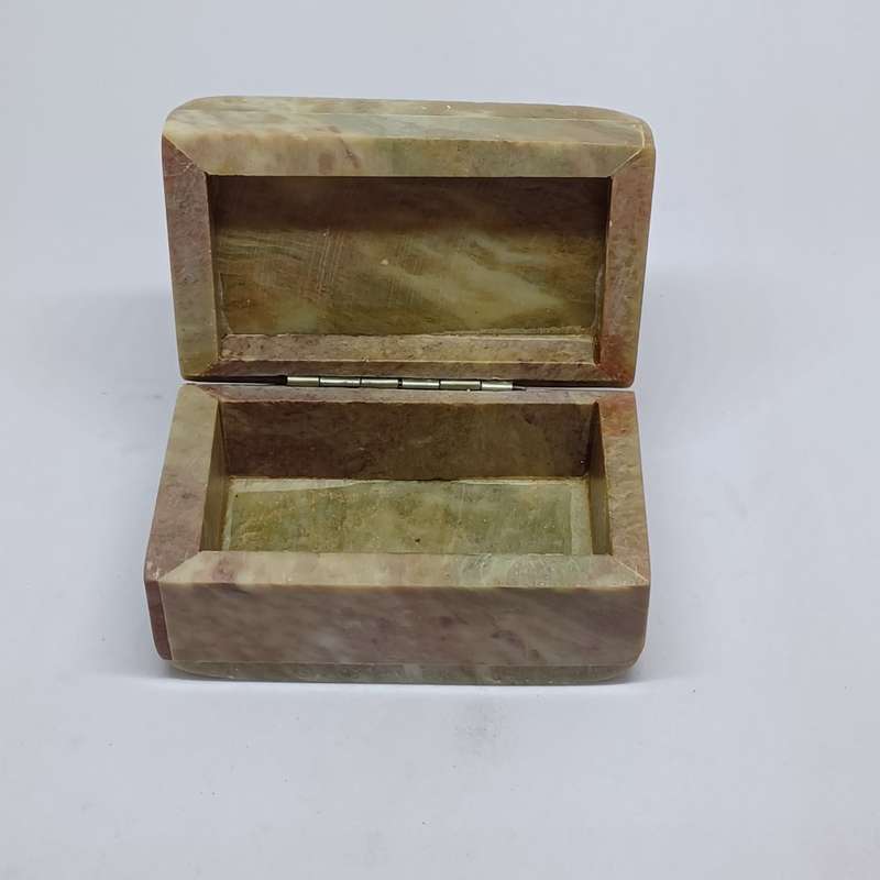 Vintage Carved Marble Trinket Jewelry Box with Mother of Pearl Flower Inlay Lid (7.9cm x 4.9cm)