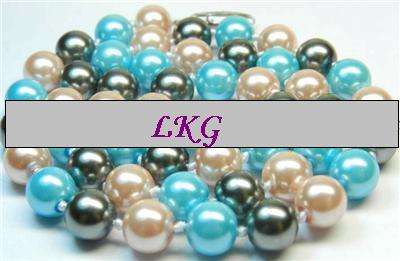 Stock Clearance Sale!! 8mm Multicolor Sea Shell Pearl Necklace AAA - Peach, Turquoise and Dove Grey