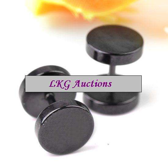 Black Mens Stainless Steel Cheater Ear Plug Studs