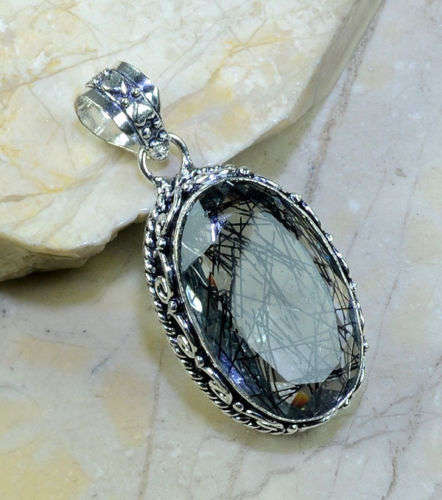 HUGE TORMALINATED QUARTZ PENDANT