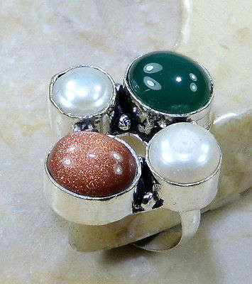 SENSATIONAL SUN SITARA, RIVER PEARL AND CHRYSOPRASE RING SIZE 7