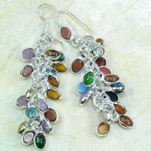 SPECTACULAR CITRINE, PERIDOT, CHALCEDONY AND RED CORAL EARRINGS