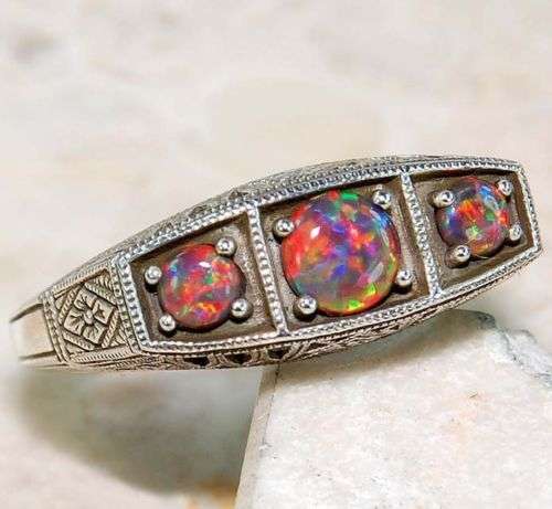 1CT RED FIRE OPAL 925 SOLID STERLING SILVER EDWARDIAN STYLE FILIGREE RING