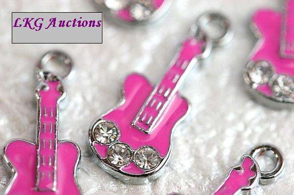Hot Pink Guitar Charm Pendant Bead