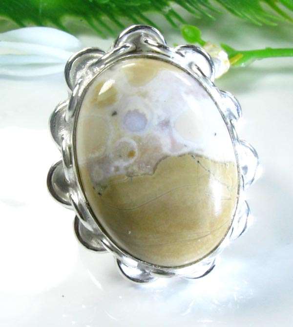 NATURAL OCEAN JASPER .925 SILVER RING