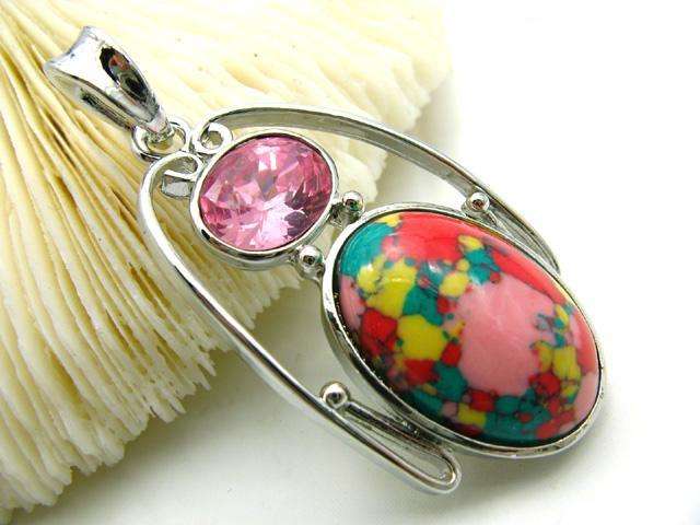 Charming Multicolored Turquoise & Cubic Zirconia Pendant