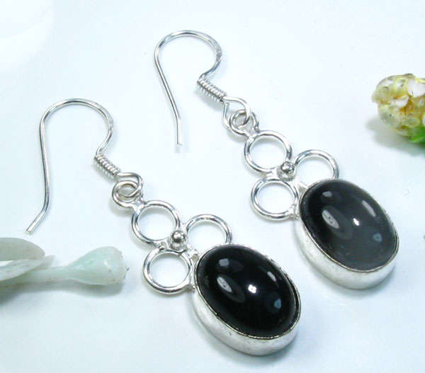 BEAUTIFUL BLACK ONYX .925 SILVER EARRINGS