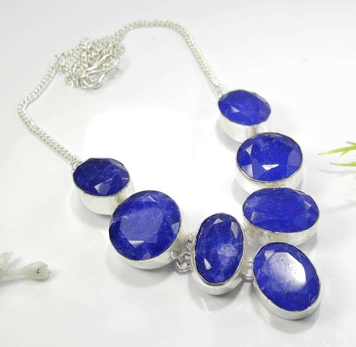STUNNING ROYAL BLUE SAPPHIRE SILVER NECKLACE - THINK VALENTINES DAY!!