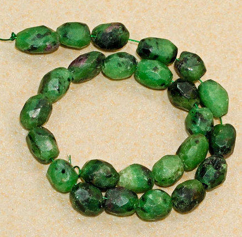 NATURAL 9X6X6MM RUBY ZOISITE FACETED BARREL BEADS