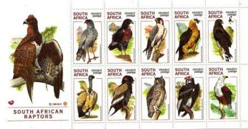 1998 SOUTH AFRICAN RAPTORS SHEET OF 10 STAMPS - UM