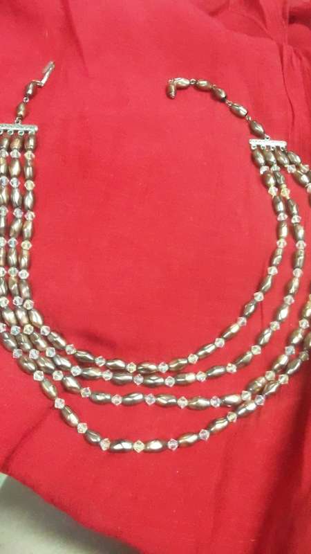 4 String Polished glass Vintage necklace with ornate clasp