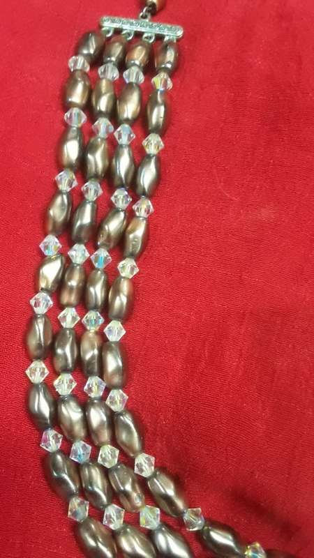 4 String Polished glass Vintage necklace with ornate clasp