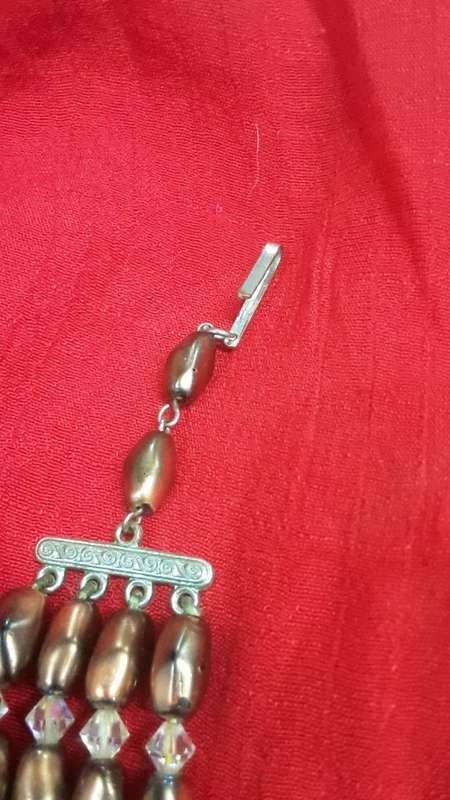 4 String Polished glass Vintage necklace with ornate clasp