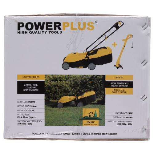 Power Plus - 1300w Lawnmower + 250w Trimmer - 320mm