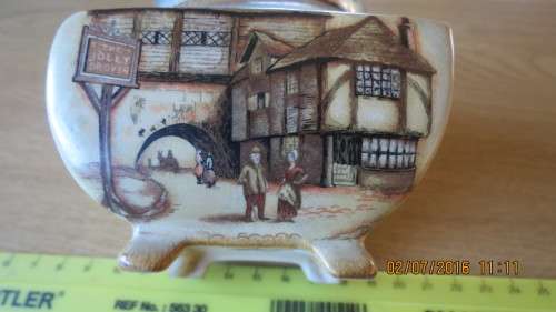 porcelain Sandland Ware sugar bowl with metal lid and handle, as per photo
