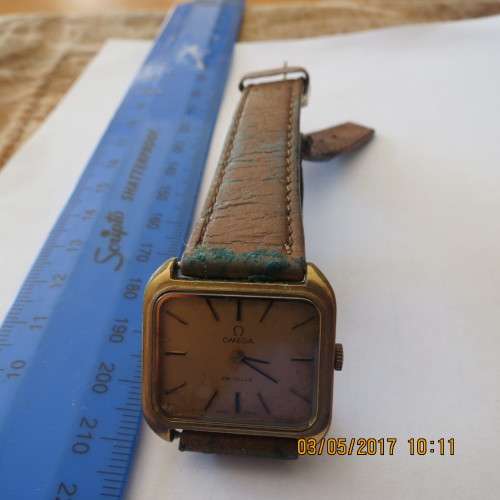 Omega De Ville watch square gold case, stainless steel back,as per photo