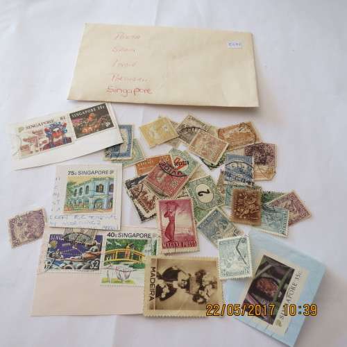 Envelope with 42 stamps, Posta Spain, India, Portugal, Singapore, as per photo